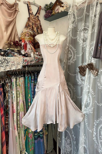 Vintage Mermaid Strapless Satin Short Homecoming Birthday Dress Cocktail Dresses HZ1023